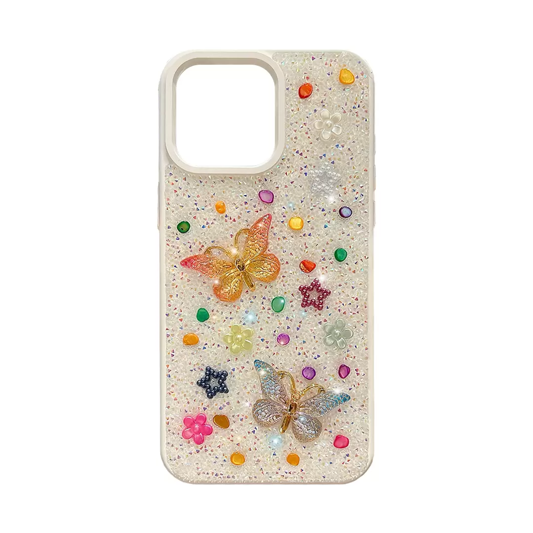iPhone 15/iPhone 14/iPhone 13 Butterfly and Diamond Bling Case white